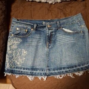 Embroidered Blue Denim Mini Skirt